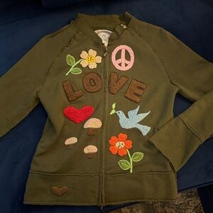 Johnny Was‎ Joystick Love Peace Embroidered Full Zip Jacket Size Large